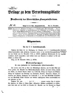 Verordnungsblatt für den Dienstbereich des K.K. Finanzministeriums für die im Reichsrate vertretenen Königreiche und Länder 18541214 Seite: 1