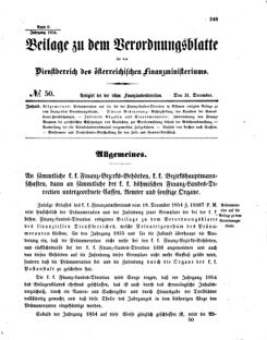 Verordnungsblatt für den Dienstbereich des K.K. Finanzministeriums für die im Reichsrate vertretenen Königreiche und Länder 18541231 Seite: 1