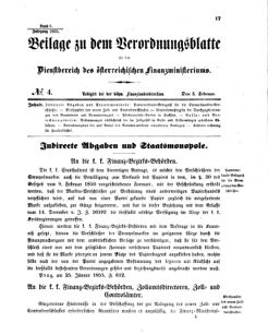 Verordnungsblatt für den Dienstbereich des K.K. Finanzministeriums für die im Reichsrate vertretenen Königreiche und Länder 18550205 Seite: 1