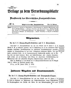 Verordnungsblatt für den Dienstbereich des K.K. Finanzministeriums für die im Reichsrate vertretenen Königreiche und Länder 18550215 Seite: 1