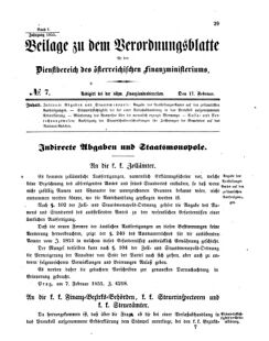 Verordnungsblatt für den Dienstbereich des K.K. Finanzministeriums für die im Reichsrate vertretenen Königreiche und Länder 18550217 Seite: 1