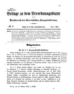 Verordnungsblatt für den Dienstbereich des K.K. Finanzministeriums für die im Reichsrate vertretenen Königreiche und Länder 18550309 Seite: 1