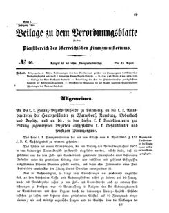 Verordnungsblatt für den Dienstbereich des K.K. Finanzministeriums für die im Reichsrate vertretenen Königreiche und Länder 18550415 Seite: 1