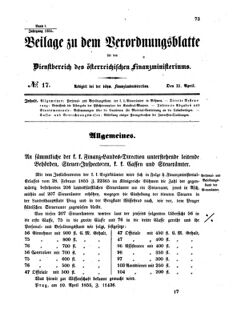 Verordnungsblatt für den Dienstbereich des K.K. Finanzministeriums für die im Reichsrate vertretenen Königreiche und Länder 18550421 Seite: 1