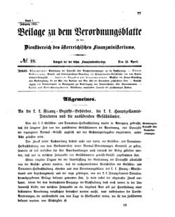 Verordnungsblatt für den Dienstbereich des K.K. Finanzministeriums für die im Reichsrate vertretenen Königreiche und Länder 18550423 Seite: 1