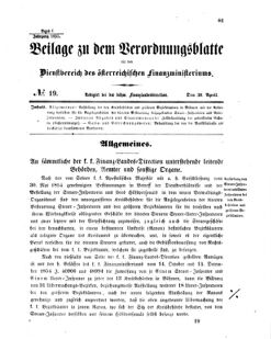 Verordnungsblatt für den Dienstbereich des K.K. Finanzministeriums für die im Reichsrate vertretenen Königreiche und Länder 18550430 Seite: 1