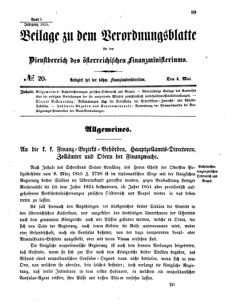 Verordnungsblatt für den Dienstbereich des K.K. Finanzministeriums für die im Reichsrate vertretenen Königreiche und Länder 18550504 Seite: 1