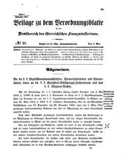 Verordnungsblatt für den Dienstbereich des K.K. Finanzministeriums für die im Reichsrate vertretenen Königreiche und Länder 18550508 Seite: 1