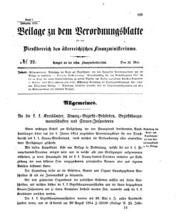 Verordnungsblatt für den Dienstbereich des K.K. Finanzministeriums für die im Reichsrate vertretenen Königreiche und Länder 18550522 Seite: 1