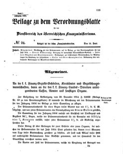 Verordnungsblatt für den Dienstbereich des K.K. Finanzministeriums für die im Reichsrate vertretenen Königreiche und Länder 18550614 Seite: 1