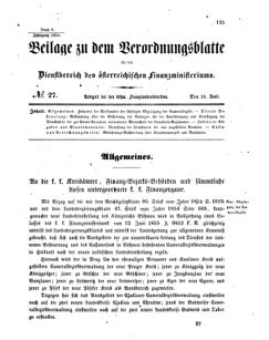 Verordnungsblatt für den Dienstbereich des K.K. Finanzministeriums für die im Reichsrate vertretenen Königreiche und Länder 18550714 Seite: 1