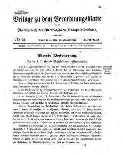 Verordnungsblatt für den Dienstbereich des K.K. Finanzministeriums für die im Reichsrate vertretenen Königreiche und Länder 18550822 Seite: 1