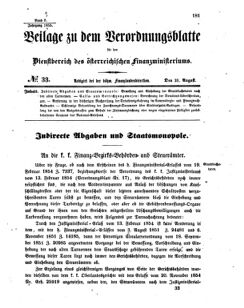 Verordnungsblatt für den Dienstbereich des K.K. Finanzministeriums für die im Reichsrate vertretenen Königreiche und Länder 18550831 Seite: 1