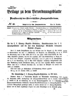 Verordnungsblatt für den Dienstbereich des K.K. Finanzministeriums für die im Reichsrate vertretenen Königreiche und Länder 18551031 Seite: 1