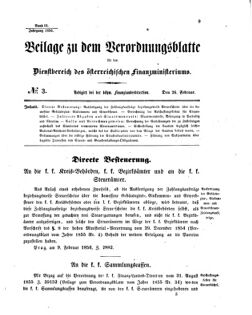 Verordnungsblatt für den Dienstbereich des K.K. Finanzministeriums für die im Reichsrate vertretenen Königreiche und Länder 18560226 Seite: 1