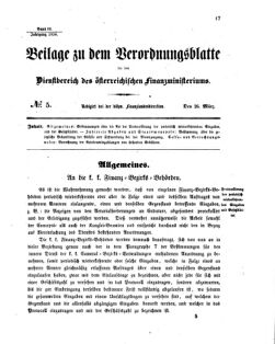 Verordnungsblatt für den Dienstbereich des K.K. Finanzministeriums für die im Reichsrate vertretenen Königreiche und Länder 18560326 Seite: 1