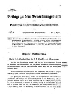 Verordnungsblatt für den Dienstbereich des K.K. Finanzministeriums für die im Reichsrate vertretenen Königreiche und Länder 18560418 Seite: 1