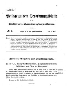 Verordnungsblatt für den Dienstbereich des K.K. Finanzministeriums für die im Reichsrate vertretenen Königreiche und Länder 18560510 Seite: 1