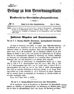 Verordnungsblatt für den Dienstbereich des K.K. Finanzministeriums für die im Reichsrate vertretenen Königreiche und Länder 18570117 Seite: 1