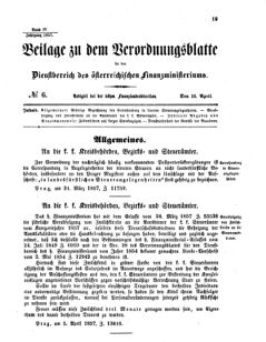 Verordnungsblatt für den Dienstbereich des K.K. Finanzministeriums für die im Reichsrate vertretenen Königreiche und Länder 18570416 Seite: 1