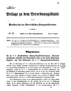 Verordnungsblatt für den Dienstbereich des K.K. Finanzministeriums für die im Reichsrate vertretenen Königreiche und Länder 18570821 Seite: 1