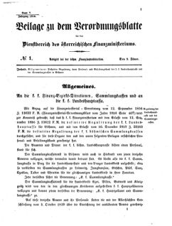 Verordnungsblatt für den Dienstbereich des K.K. Finanzministeriums für die im Reichsrate vertretenen Königreiche und Länder 18580109 Seite: 1