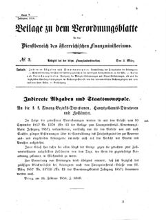 Verordnungsblatt für den Dienstbereich des K.K. Finanzministeriums für die im Reichsrate vertretenen Königreiche und Länder 18580303 Seite: 1