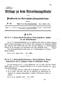 Verordnungsblatt für den Dienstbereich des K.K. Finanzministeriums für die im Reichsrate vertretenen Königreiche und Länder 18591001 Seite: 1