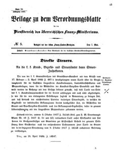 Verordnungsblatt für den Dienstbereich des K.K. Finanzministeriums für die im Reichsrate vertretenen Königreiche und Länder 18600507 Seite: 1