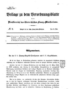 Verordnungsblatt für den Dienstbereich des K.K. Finanzministeriums für die im Reichsrate vertretenen Königreiche und Länder 18600515 Seite: 1