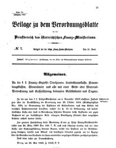 Verordnungsblatt für den Dienstbereich des K.K. Finanzministeriums für die im Reichsrate vertretenen Königreiche und Länder 18600621 Seite: 1