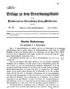 Verordnungsblatt für den Dienstbereich des K.K. Finanzministeriums für die im Reichsrate vertretenen Königreiche und Länder 18601027 Seite: 1