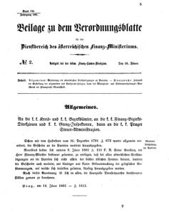 Verordnungsblatt für den Dienstbereich des K.K. Finanzministeriums für die im Reichsrate vertretenen Königreiche und Länder 18610118 Seite: 1