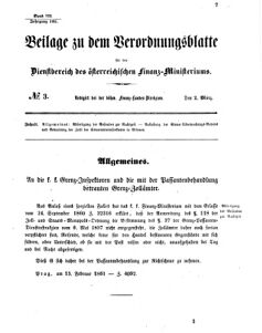 Verordnungsblatt für den Dienstbereich des K.K. Finanzministeriums für die im Reichsrate vertretenen Königreiche und Länder 18610302 Seite: 1