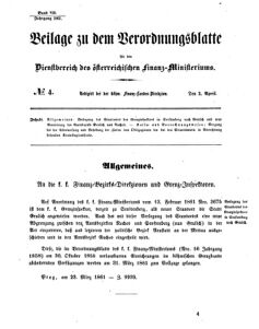 Verordnungsblatt für den Dienstbereich des K.K. Finanzministeriums für die im Reichsrate vertretenen Königreiche und Länder 18610402 Seite: 1