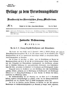 Verordnungsblatt für den Dienstbereich des K.K. Finanzministeriums für die im Reichsrate vertretenen Königreiche und Länder 18610416 Seite: 1