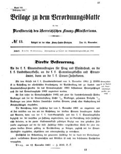 Verordnungsblatt für den Dienstbereich des K.K. Finanzministeriums für die im Reichsrate vertretenen Königreiche und Länder 18611114 Seite: 1