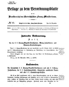 Verordnungsblatt für den Dienstbereich des K.K. Finanzministeriums für die im Reichsrate vertretenen Königreiche und Länder 18611210 Seite: 1