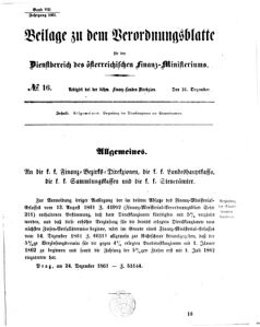 Verordnungsblatt für den Dienstbereich des K.K. Finanzministeriums für die im Reichsrate vertretenen Königreiche und Länder 18611231 Seite: 1