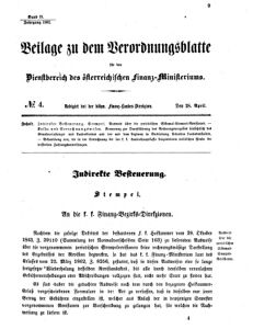 Verordnungsblatt für den Dienstbereich des K.K. Finanzministeriums für die im Reichsrate vertretenen Königreiche und Länder 18620428 Seite: 1