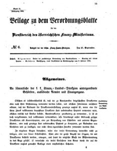 Verordnungsblatt für den Dienstbereich des K.K. Finanzministeriums für die im Reichsrate vertretenen Königreiche und Länder 18620727 Seite: 1