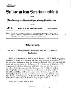 Verordnungsblatt für den Dienstbereich des K.K. Finanzministeriums für die im Reichsrate vertretenen Königreiche und Länder 18630218 Seite: 1