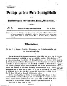 Verordnungsblatt für den Dienstbereich des K.K. Finanzministeriums für die im Reichsrate vertretenen Königreiche und Länder 18630316 Seite: 1