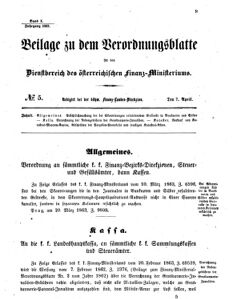 Verordnungsblatt für den Dienstbereich des K.K. Finanzministeriums für die im Reichsrate vertretenen Königreiche und Länder 18630407 Seite: 1