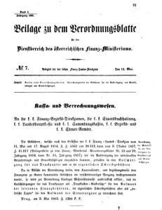 Verordnungsblatt für den Dienstbereich des K.K. Finanzministeriums für die im Reichsrate vertretenen Königreiche und Länder 18630512 Seite: 1