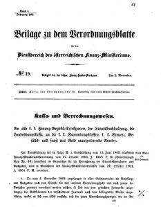 Verordnungsblatt für den Dienstbereich des K.K. Finanzministeriums für die im Reichsrate vertretenen Königreiche und Länder 18631102 Seite: 1