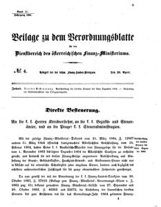 Verordnungsblatt für den Dienstbereich des K.K. Finanzministeriums für die im Reichsrate vertretenen Königreiche und Länder 18640420 Seite: 1