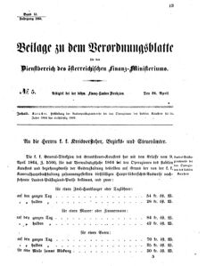 Verordnungsblatt für den Dienstbereich des K.K. Finanzministeriums für die im Reichsrate vertretenen Königreiche und Länder 18640426 Seite: 1