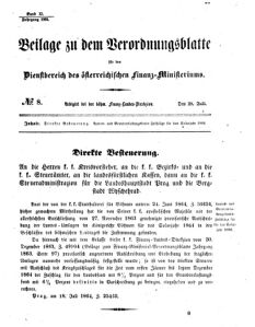 Verordnungsblatt für den Dienstbereich des K.K. Finanzministeriums für die im Reichsrate vertretenen Königreiche und Länder 18640728 Seite: 1