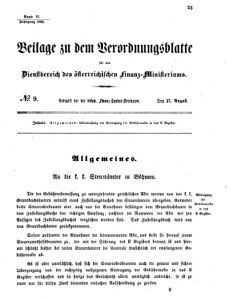 Verordnungsblatt für den Dienstbereich des K.K. Finanzministeriums für die im Reichsrate vertretenen Königreiche und Länder 18640827 Seite: 1